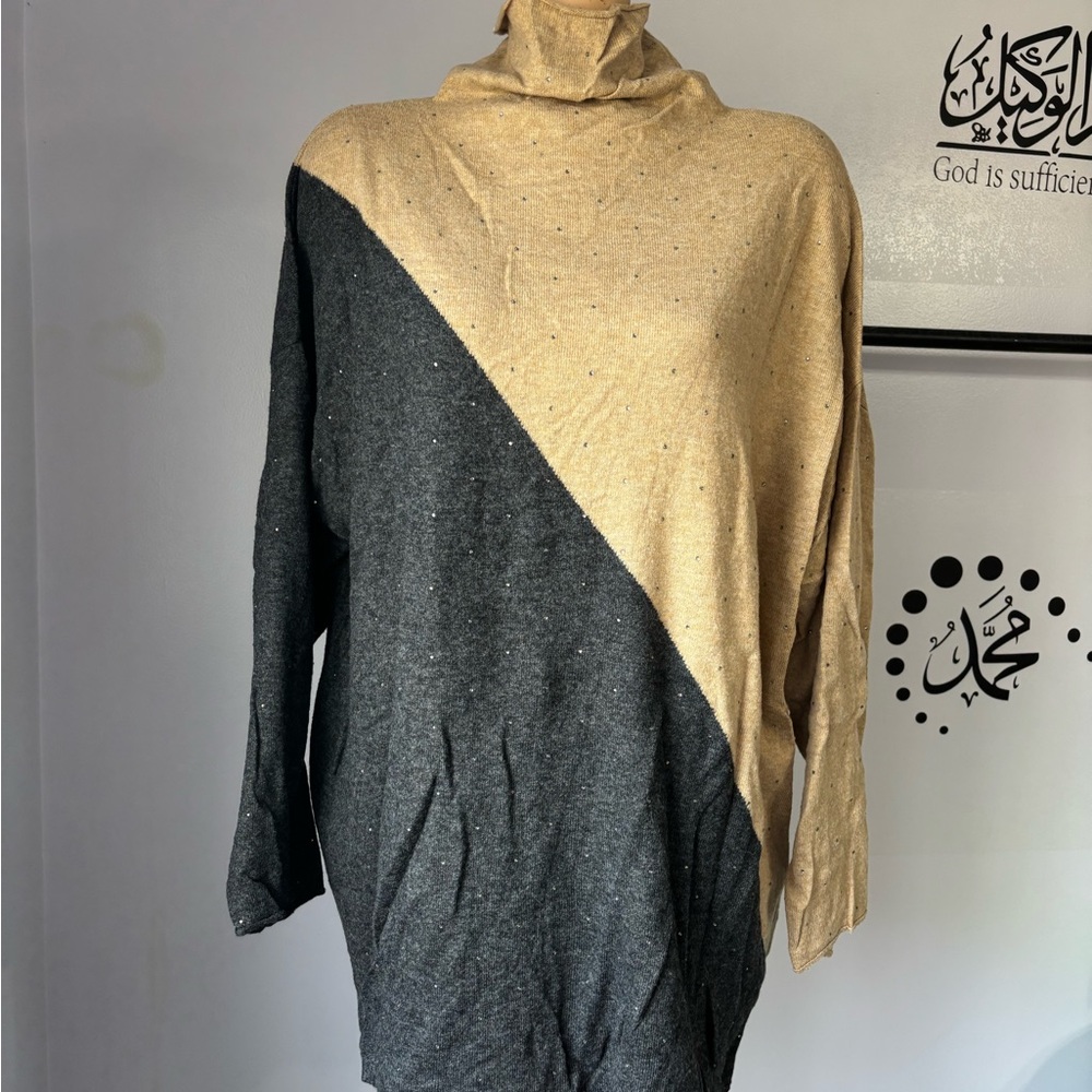 Rafaella Two-Tone Cowl Neck Sweater
